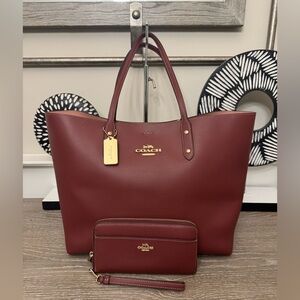 Coach Town Burgundy Leather Tote and Wallet Set